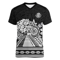 Mexican Aztec Pyramid Women V-Neck T-Shirt Aztec Pattern - Wonder Print Shop