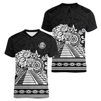 Mexican Aztec Pyramid Women V-Neck T-Shirt Aztec Pattern - Wonder Print Shop