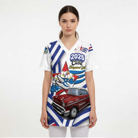 Personalized Cuba 2025 Independence Day Scrub Top The Beauty Of Classic Car - Wonder Print Shop