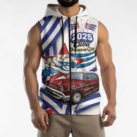 Personalized Cuba 2025 Independence Day Sleeveless Zip Hoodie The Beauty Of Classic Car - Wonder Print Shop