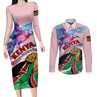 Personalised Kenya Independence Day Couples Matching Long Sleeve Bodycon Dress and Long Sleeve Button Shirt The Lilac Breasted Roller Unique Version - Wonder Print Shop