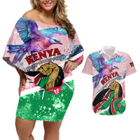Personalised Kenya Independence Day Couples Matching Off Shoulder Short Dress and Hawaiian Shirt The Lilac Breasted Roller Unique Version - Wonder Print Shop