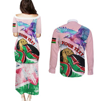 Personalised Kenya Independence Day Couples Matching Puletasi Dress and Long Sleeve Button Shirt The Lilac Breasted Roller Unique Version - Wonder Print Shop