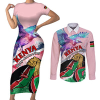 Personalised Kenya Independence Day Couples Matching Short Sleeve Bodycon Dress and Long Sleeve Button Shirt The Lilac Breasted Roller Unique Version - Wonder Print Shop