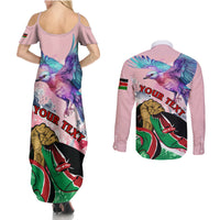 Personalised Kenya Independence Day Couples Matching Summer Maxi Dress and Long Sleeve Button Shirt The Lilac Breasted Roller Unique Version - Wonder Print Shop