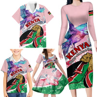 Personalised Kenya Independence Day Family Matching Long Sleeve Bodycon Dress and Hawaiian Shirt The Lilac Breasted Roller Unique Version - Wonder Print Shop