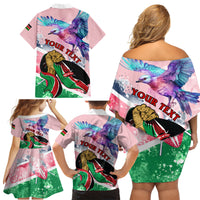 Personalised Kenya Independence Day Family Matching Off Shoulder Short Dress and Hawaiian Shirt The Lilac Breasted Roller Unique Version - Wonder Print Shop