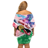Personalised Kenya Independence Day Family Matching Off Shoulder Short Dress and Hawaiian Shirt The Lilac Breasted Roller Unique Version - Wonder Print Shop