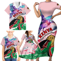 Personalised Kenya Independence Day Family Matching Short Sleeve Bodycon Dress and Hawaiian Shirt The Lilac Breasted Roller Unique Version - Wonder Print Shop