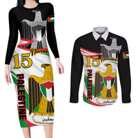 Personalised Palestine Independence Day Couples Matching Long Sleeve Bodycon Dress and Long Sleeve Button Shirt Palestinian Coat Of Arms Special Version - Wonder Print Shop