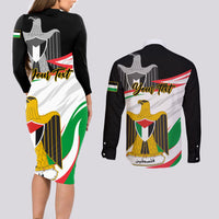 Personalised Palestine Independence Day Couples Matching Long Sleeve Bodycon Dress and Long Sleeve Button Shirt Palestinian Coat Of Arms Special Version - Wonder Print Shop
