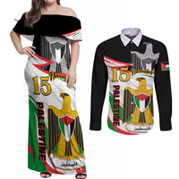 Personalised Palestine Independence Day Couples Matching Off Shoulder Maxi Dress and Long Sleeve Button Shirt Palestinian Coat Of Arms Special Version - Wonder Print Shop