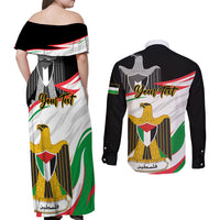 Personalised Palestine Independence Day Couples Matching Off Shoulder Maxi Dress and Long Sleeve Button Shirt Palestinian Coat Of Arms Special Version - Wonder Print Shop