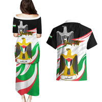 Personalised Palestine Independence Day Couples Matching Puletasi Dress and Hawaiian Shirt Palestinian Coat Of Arms Special Version - Wonder Print Shop