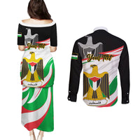 Personalised Palestine Independence Day Couples Matching Puletasi Dress and Long Sleeve Button Shirt Palestinian Coat Of Arms Special Version - Wonder Print Shop