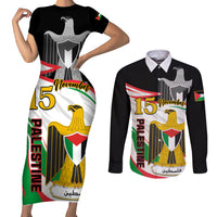Personalised Palestine Independence Day Couples Matching Short Sleeve Bodycon Dress and Long Sleeve Button Shirt Palestinian Coat Of Arms Special Version - Wonder Print Shop
