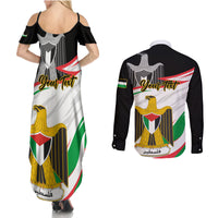 Personalised Palestine Independence Day Couples Matching Summer Maxi Dress and Long Sleeve Button Shirt Palestinian Coat Of Arms Special Version - Wonder Print Shop