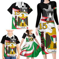 Personalised Palestine Independence Day Family Matching Long Sleeve Bodycon Dress and Hawaiian Shirt Palestinian Coat Of Arms Special Version - Wonder Print Shop