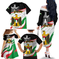 Personalised Palestine Independence Day Family Matching Off Shoulder Long Sleeve Dress and Hawaiian Shirt Palestinian Coat Of Arms Special Version - Wonder Print Shop