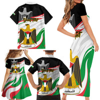 Personalised Palestine Independence Day Family Matching Short Sleeve Bodycon Dress and Hawaiian Shirt Palestinian Coat Of Arms Special Version - Wonder Print Shop