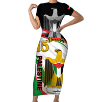 Personalised Palestine Independence Day Short Sleeve Bodycon Dress Palestinian Coat Of Arms Special Version - Wonder Print Shop