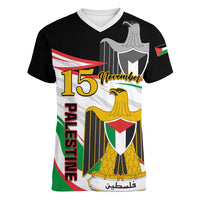 Personalised Palestine Independence Day Women V Neck T Shirt Palestinian Coat Of Arms Special Version - Wonder Print Shop