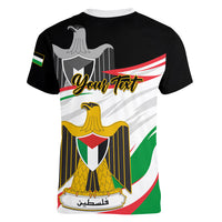 Personalised Palestine Independence Day Women V Neck T Shirt Palestinian Coat Of Arms Special Version - Wonder Print Shop