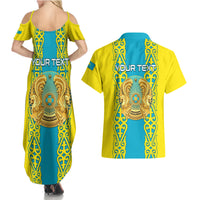 Personalised Kazakhstan Independence Day Couples Matching Summer Maxi Dress and Hawaiian Shirt Kazakhstanian Coat Of Arms Special Version - Wonder Print Shop
