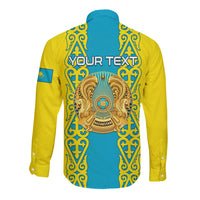 Personalised Kazakhstan Independence Day Long Sleeve Button Shirt Kazakhstanian Coat Of Arms Special Version - Wonder Print Shop