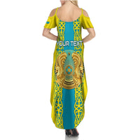 Personalised Kazakhstan Independence Day Summer Maxi Dress Kazakhstanian Coat Of Arms Special Version - Wonder Print Shop