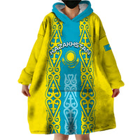 Personalised Kazakhstan Independence Day Wearable Blanket Hoodie Kazakhstanian Coat Of Arms Special Version - Wonder Print Shop