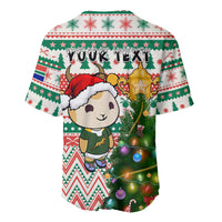 Personalised South Africa Rugby Christmas Baseball Jersey Cute Springbok With Christmas Tree - Wonder Print Shop