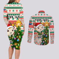 Personalised South Africa Rugby Christmas Couples Matching Long Sleeve Bodycon Dress and Long Sleeve Button Shirt Cute Springbok With Christmas Tree - Wonder Print Shop