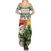 Personalised South Africa Rugby Christmas Family Matching Summer Maxi Dress and Hawaiian Shirt Cute Springbok With Christmas Tree - Wonder Print Shop