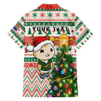 Christmas Hawaiian shirt back with 'YOUR TEXT', cartoon springbok and lit Christmas tree