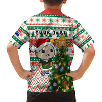 Christmas Hawaiian shirt back with 'YOUR TEXT', cartoon springbok and decorated lantern