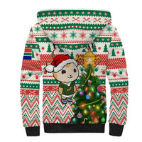 Personalised South Africa Rugby Christmas Sherpa Hoodie Cute Springbok With Christmas Tree - Wonder Print Shop