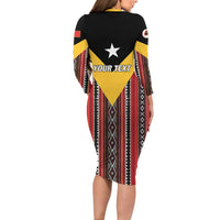 Personalized East Timor Family Matching Long Sleeve Bodycon Dress and Hawaiian Shirt Timor-Leste Tais Pattern - Wonder Print Shop