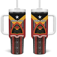 Personalized East Timor Tumbler With Handle Timor-Leste Tais Pattern - Wonder Print Shop