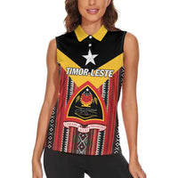 Personalized East Timor Women Sleeveless Polo Shirt Timor-Leste Tais Pattern - Wonder Print Shop
