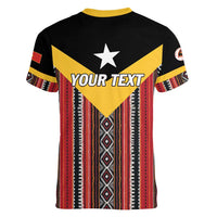 Personalized East Timor Women V-Neck T-Shirt Timor-Leste Tais Pattern - Wonder Print Shop