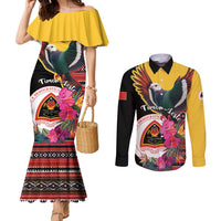 Personalized Timor-Leste Couples Matching Mermaid Dress and Long Sleeve Button Shirt Timor Imperial Pigeon Hibiscus