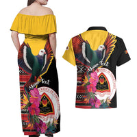 Personalized Timor-Leste Couples Matching Off Shoulder Maxi Dress and Hawaiian Shirt Timor Imperial Pigeon Hibiscus - Wonder Print Shop