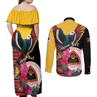 Personalized Timor-Leste Couples Matching Off Shoulder Maxi Dress and Long Sleeve Button Shirt Timor Imperial Pigeon Hibiscus - Wonder Print Shop
