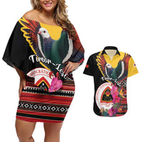 Personalized Timor-Leste Couples Matching Off Shoulder Short Dress and Hawaiian Shirt Timor Imperial Pigeon Hibiscus - Wonder Print Shop