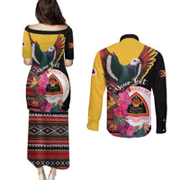Personalized Timor-Leste Couples Matching Puletasi and Long Sleeve Button Shirt Timor Imperial Pigeon Hibiscus - Wonder Print Shop