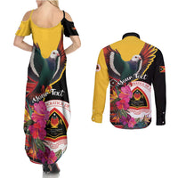 Personalized Timor-Leste Couples Matching Summer Maxi Dress and Long Sleeve Button Shirt Timor Imperial Pigeon Hibiscus - Wonder Print Shop
