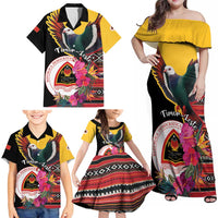 Personalized Timor-Leste Family Matching Off Shoulder Maxi Dress and Hawaiian Shirt Timor Imperial Pigeon Hibiscus - Wonder Print Shop
