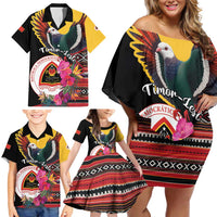 Personalized Timor-Leste Family Matching Off Shoulder Short Dress and Hawaiian Shirt Timor Imperial Pigeon Hibiscus - Wonder Print Shop