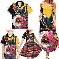 Personalized Timor-Leste Family Matching Summer Maxi Dress and Hawaiian Shirt Timor Imperial Pigeon Hibiscus - Wonder Print Shop